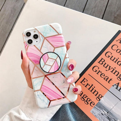 iPhone Case Marble with Phone Grip - Pink - CASELIX