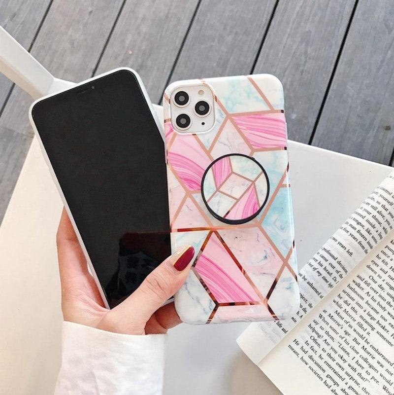 iPhone Case Marble with Phone Grip - Pink - CASELIX