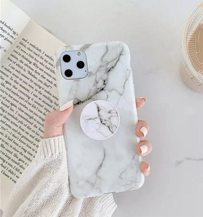 iPhone Case Marble with Phone Grip - White - CASELIX