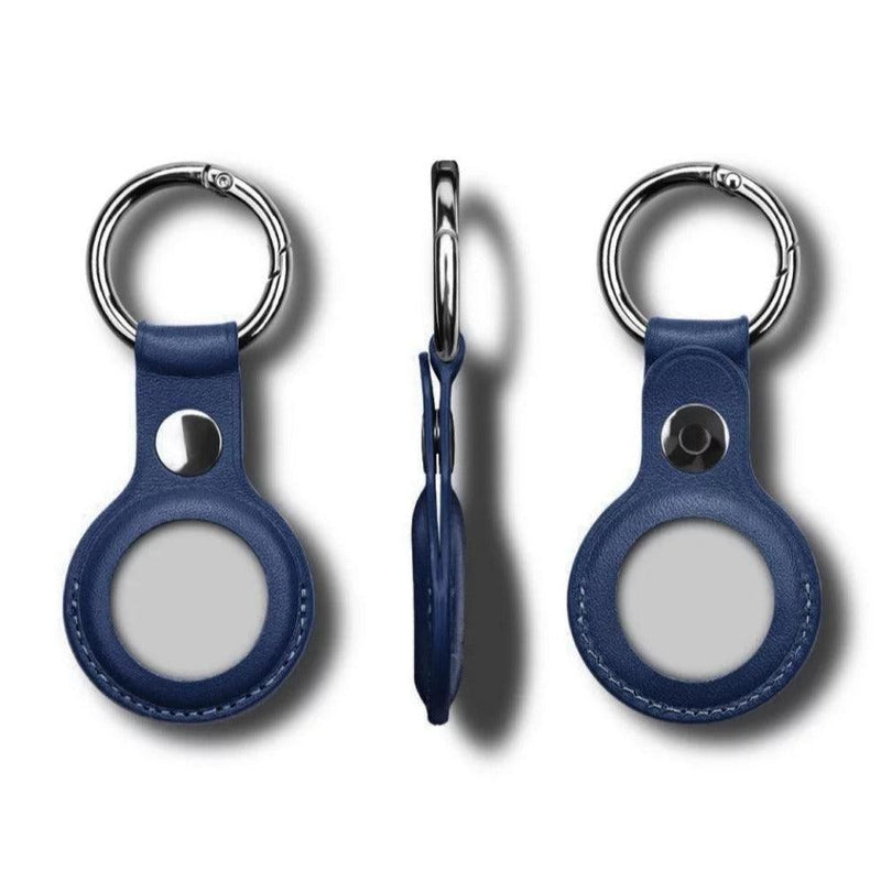 AirTags Leather Protective Case with Key Ring- Midnight Blue - CASELIX