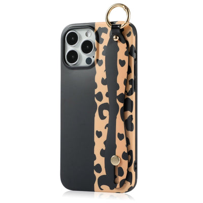 iPhone Case Black Leopard with wrist Strap - CASELIX