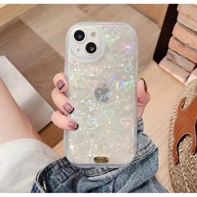 iPhone Case Holographic Hearts - Opal - CASELIX
