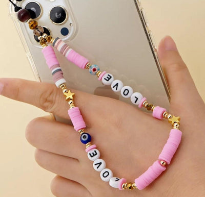 Pink Beaded Phone Charm Lanyard Wrist Strap - CASELIX