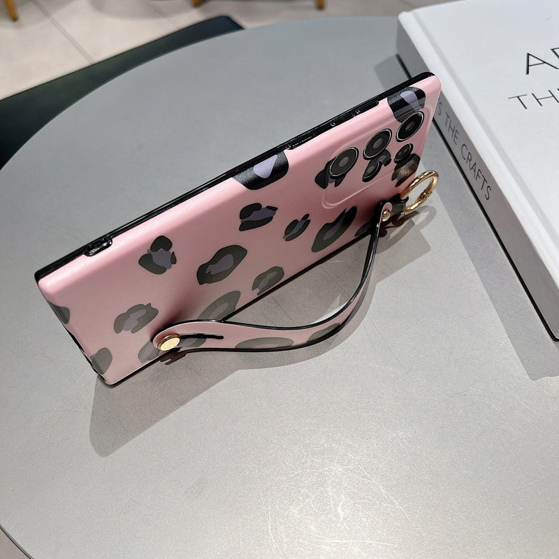 Samsung Galaxy Case Wrist Strap Leopard Print - Pink - CASELIX