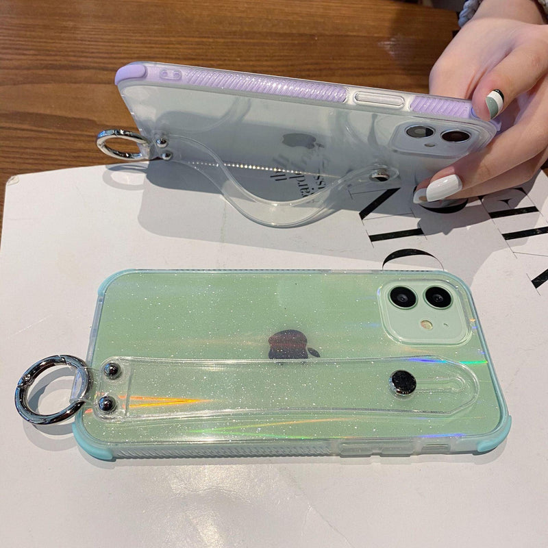 iPhone case clear glitter Wrist Strap - Purple - CASELIX