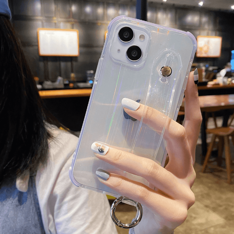 iPhone case clear glitter Wrist Strap - Purple - CASELIX