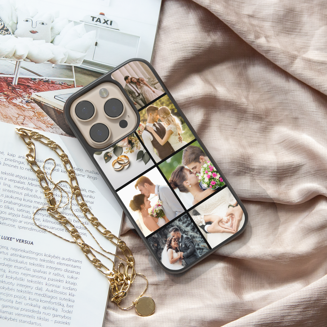 Custom Photo Collage Phone Case for iPhone 15 Pro Max – A personalized phone case featuring a collage of baby and childhood memories. The design showcases multiple custom images in a grid layout, allowing users to create a sentimental keepsake. Ideal for parents, grandparents, and family members, this case offers a unique way to carry cherished moments while providing durable protection. Compatible with iPhone 15 Pro Max, Samsung Galaxy S25, and other models.