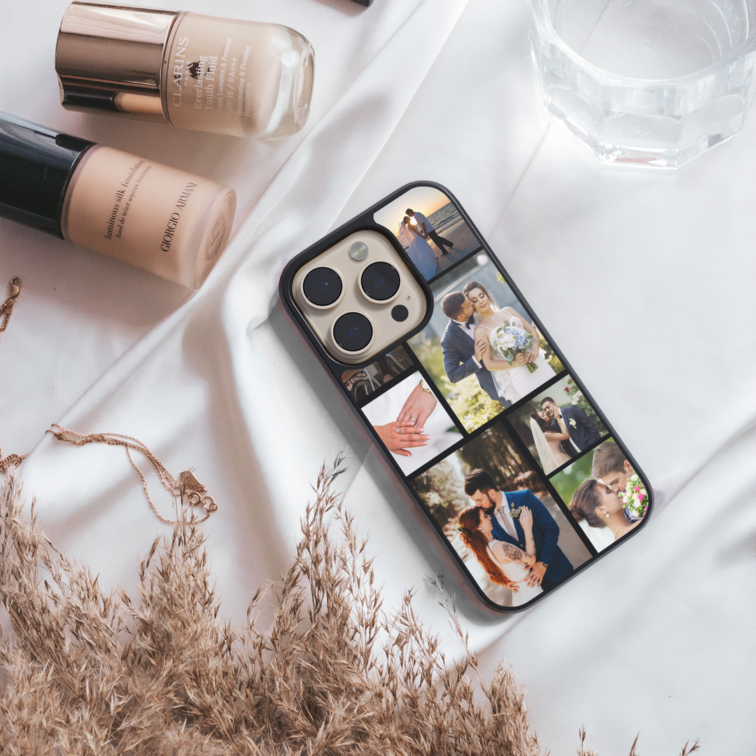 Custom Photo Collage Phone Case for iPhone 15 Pro Max – A personalized phone case featuring a collage of baby and childhood memories. The design showcases multiple custom images in a grid layout, allowing users to create a sentimental keepsake. Ideal for parents, grandparents, and family members, this case offers a unique way to carry cherished moments while providing durable protection. Compatible with iPhone 15 Pro Max, Samsung Galaxy S25, and other models.