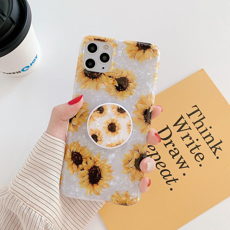 iPhone Case Sunflowers with Phone grip - Pearl - CASELIX