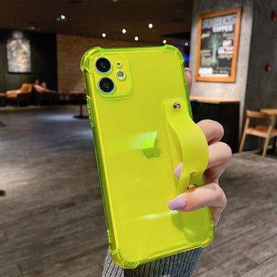 iPhone Case Clear Bumper Wrist Strap - Neon Yellow - CASELIX